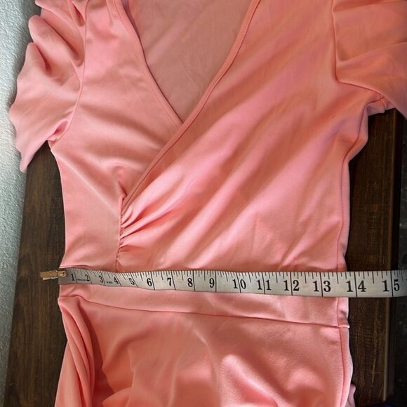 LYANER Warp V Neck Ruffle Short Sleeve A Line Swing Flared Cocktail Party Midi - Picture 8 of 10